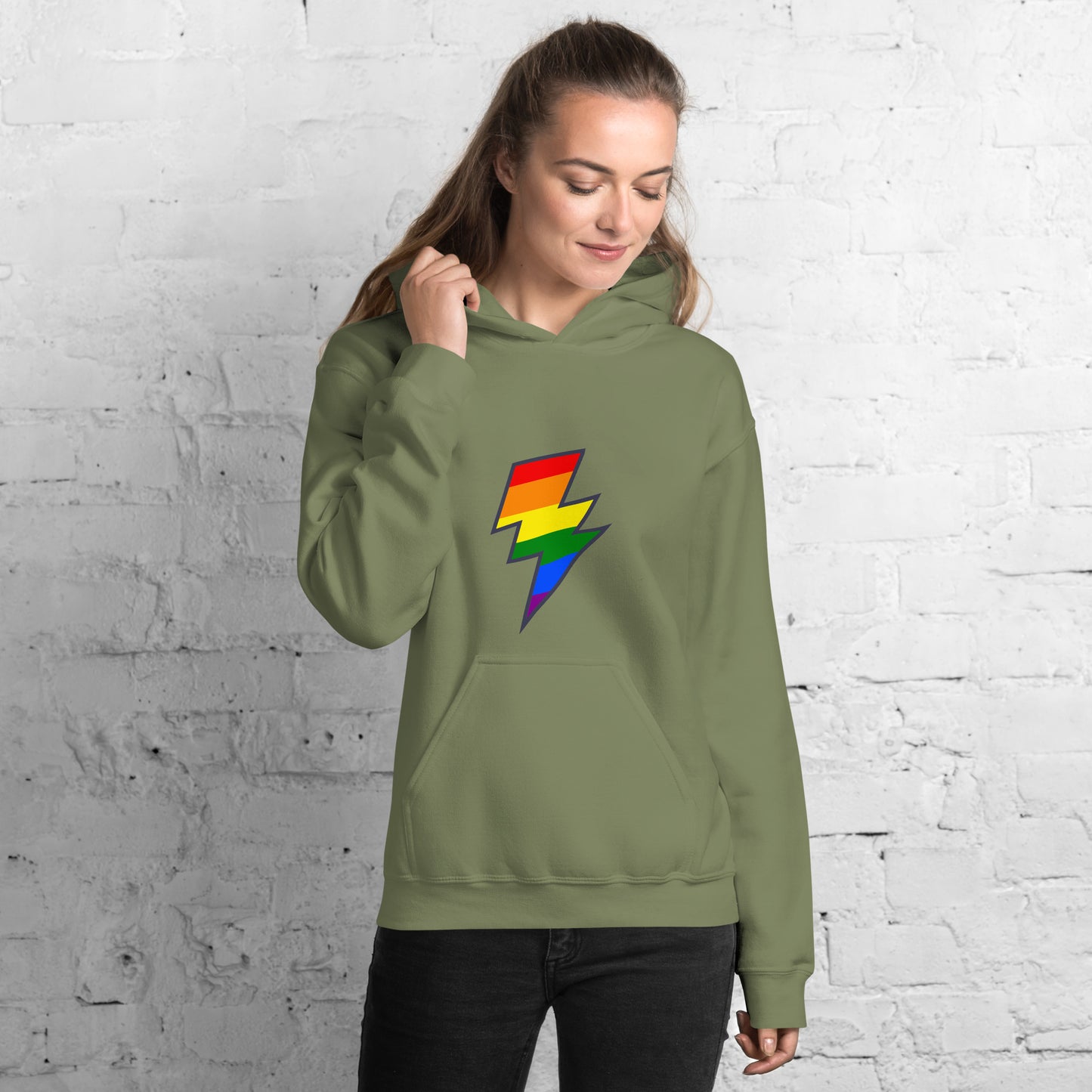 Hoodie - Love with Pride - Lightning bolt rainbow