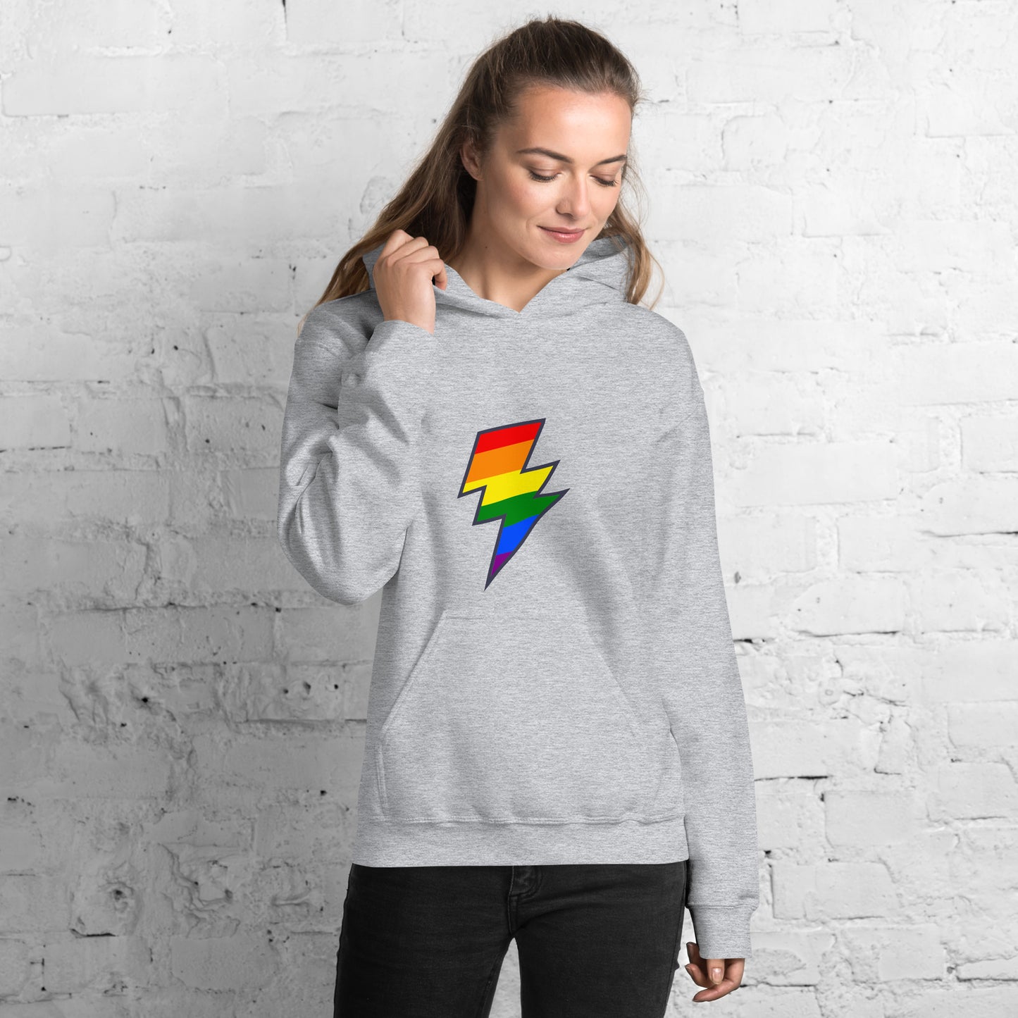 Hoodie - Love with Pride - Lightning bolt rainbow