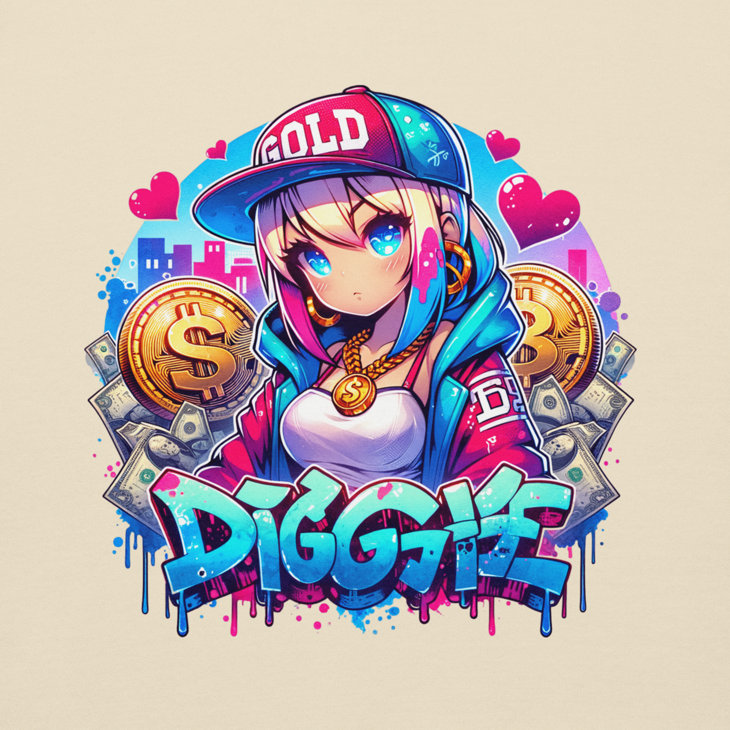 Hoodie - Graffiti Street Art Anime Girls - Diggie