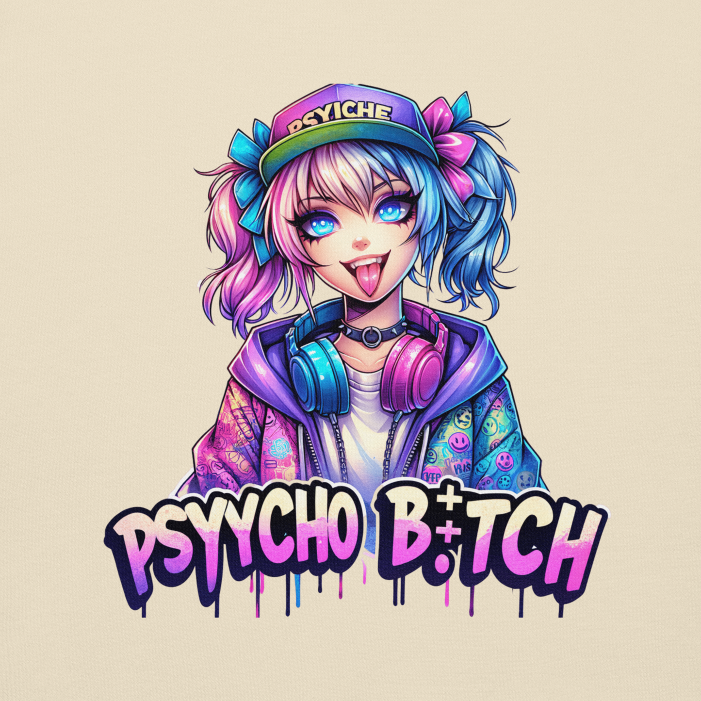 Hoodie - Graffiti Street Art Anime Girls - Psycho Bitch