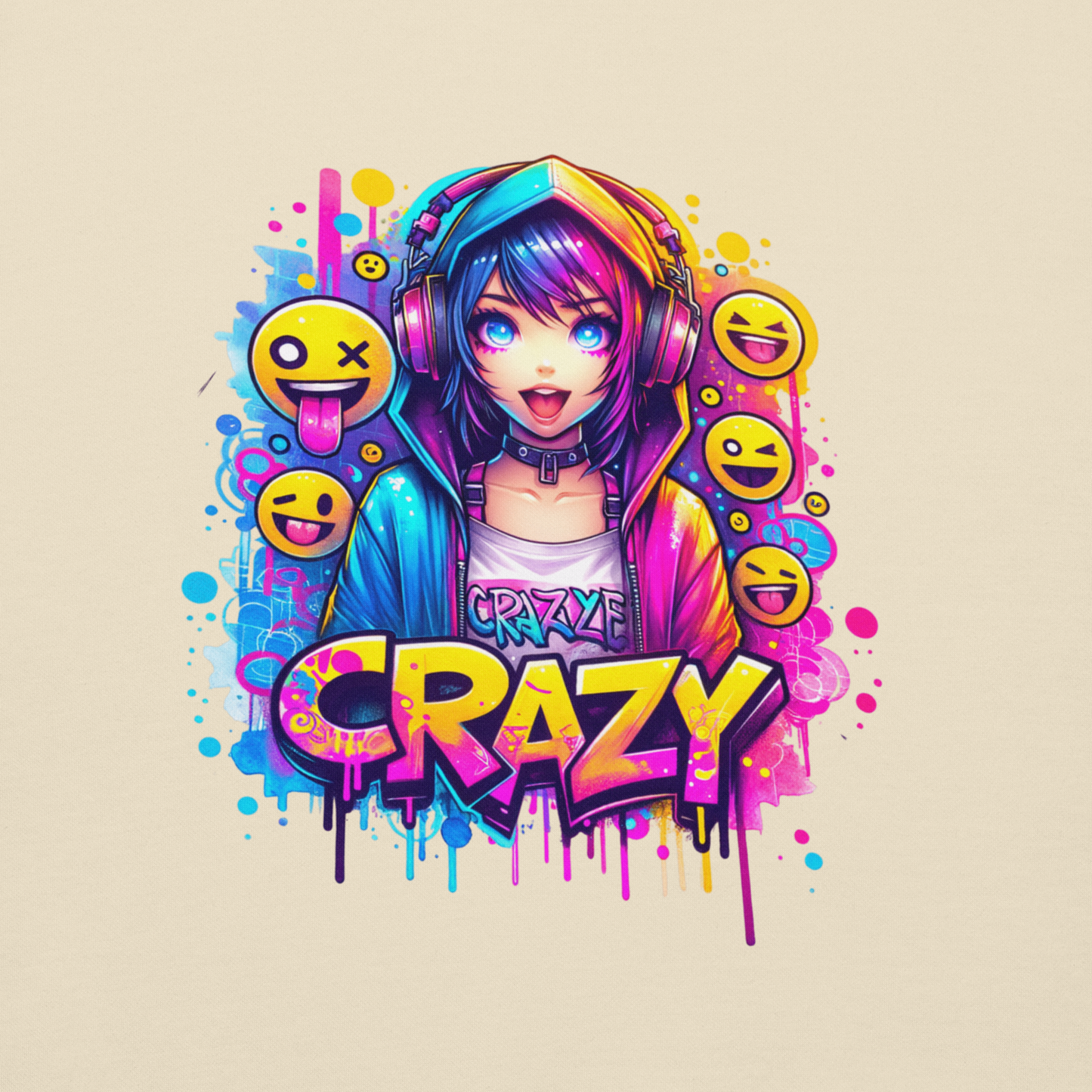 Hoodie - Graffiti Street Art Anime Girls - Crazy