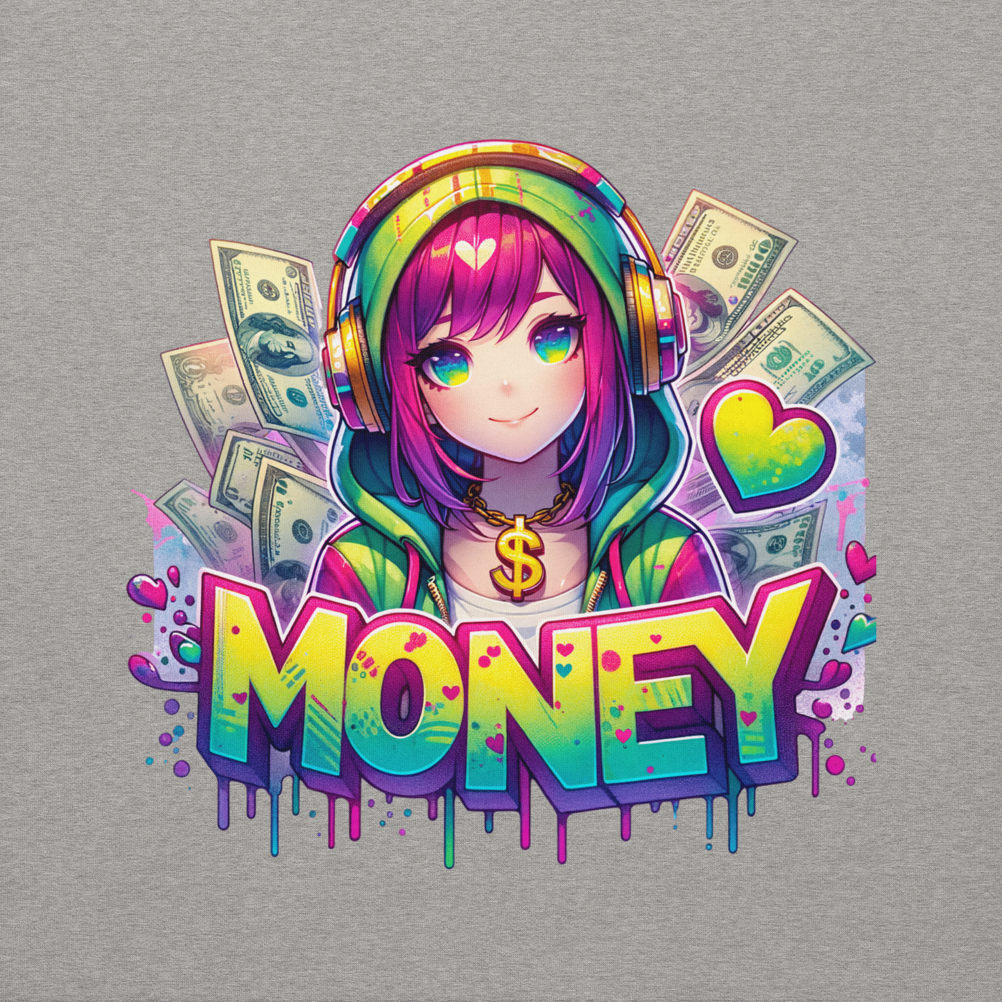 Hoodie - Graffiti Street Art Anime Girls - Money