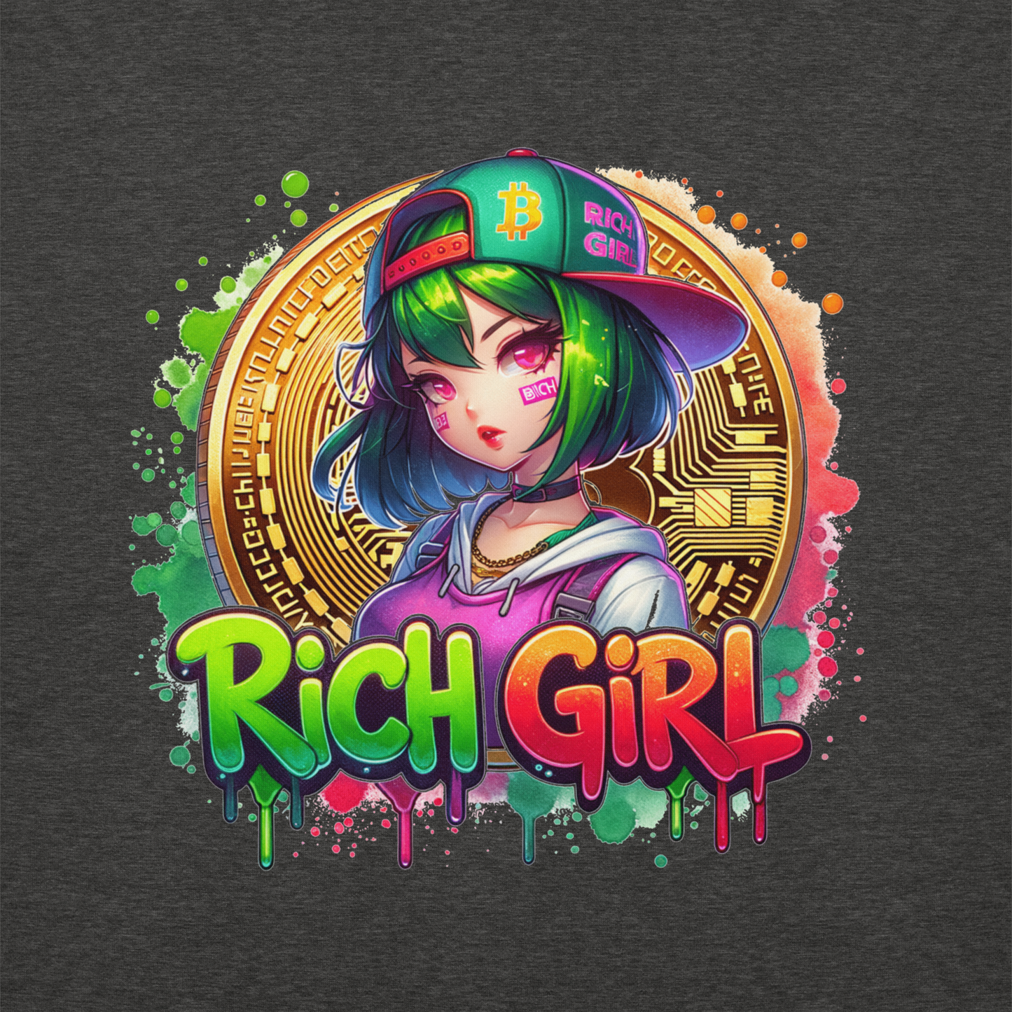 Hoodie - Graffiti Street Art Anime Girls - Rich Girl