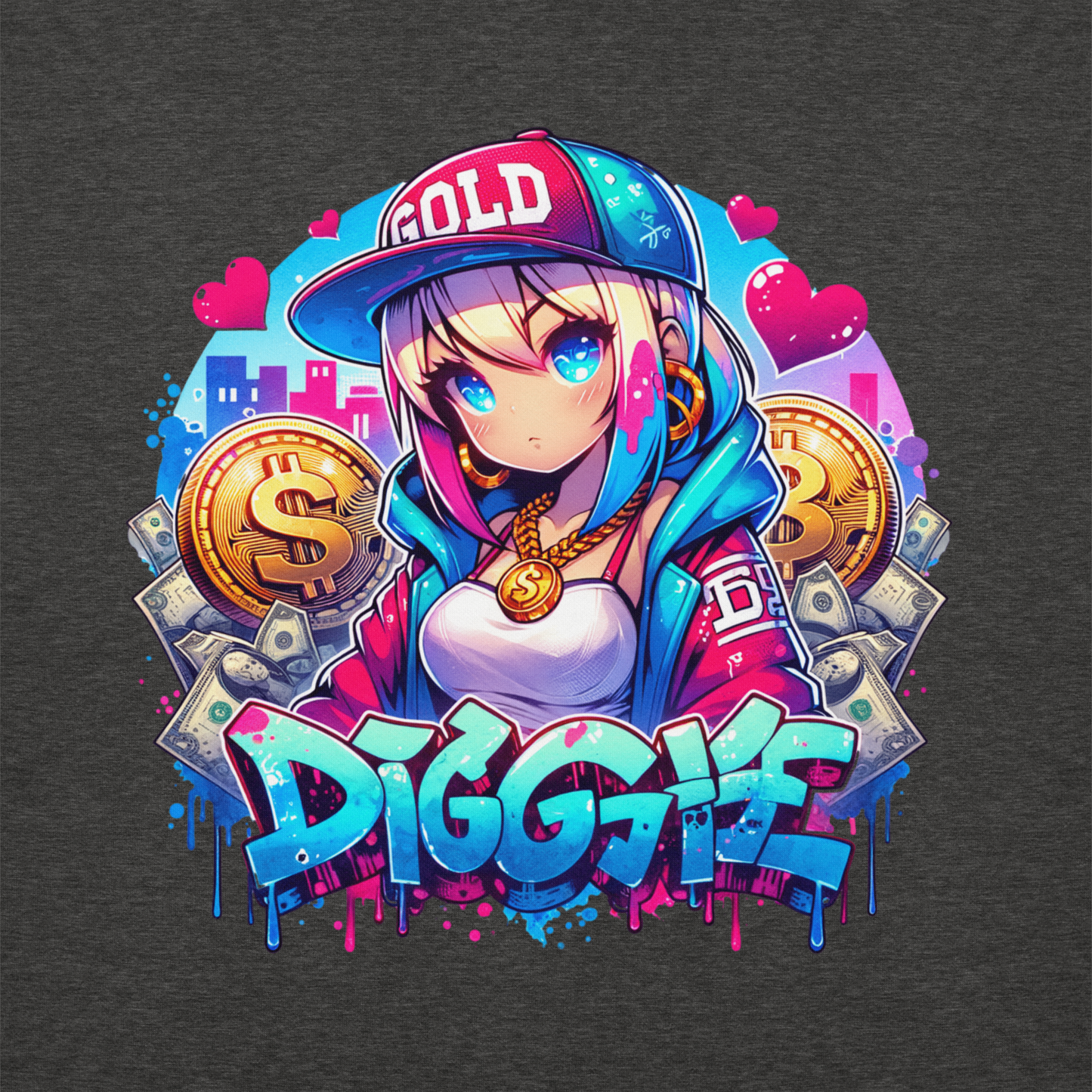 Hoodie - Graffiti Street Art Anime Girls - Diggie