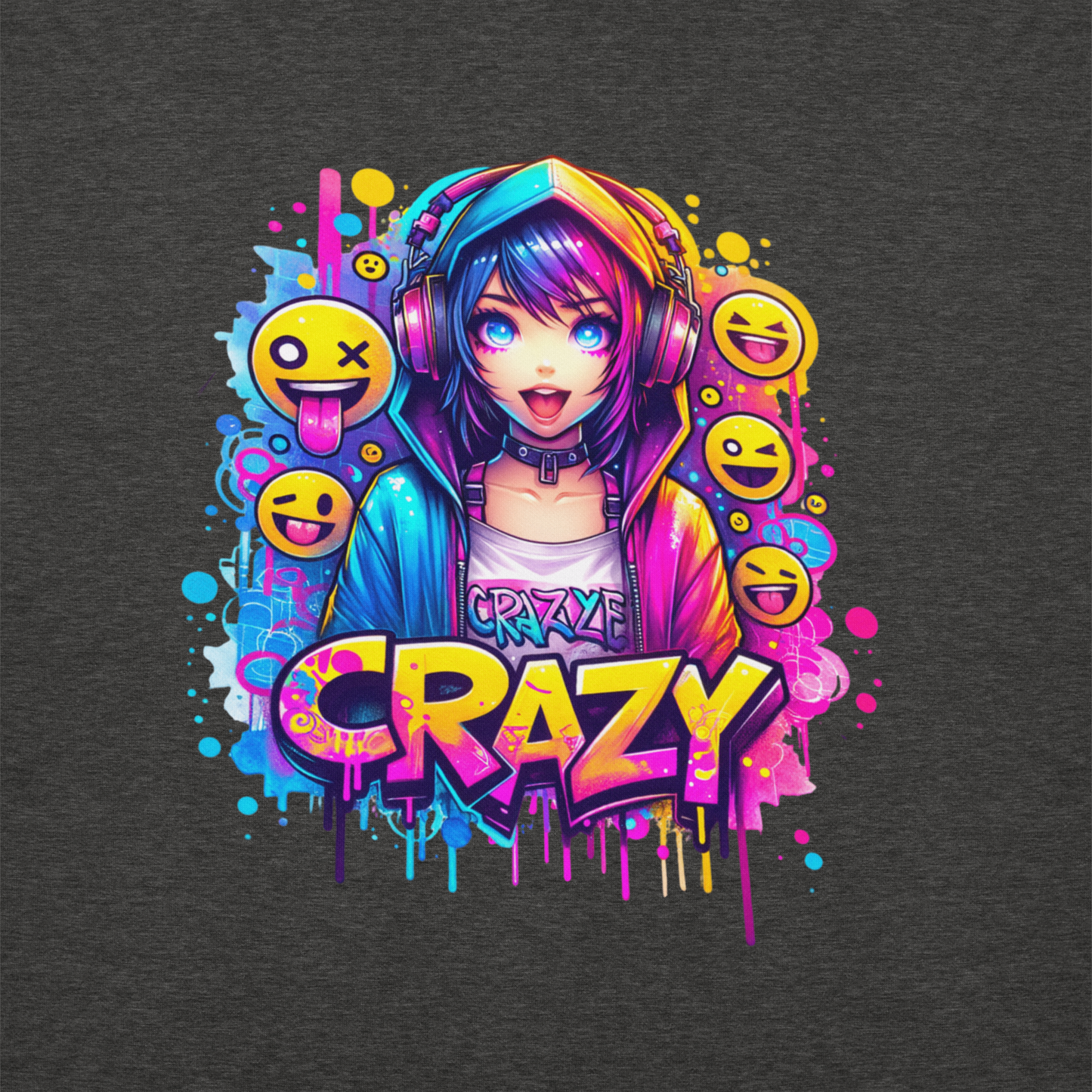 Hoodie - Graffiti Street Art Anime Girls - Crazy