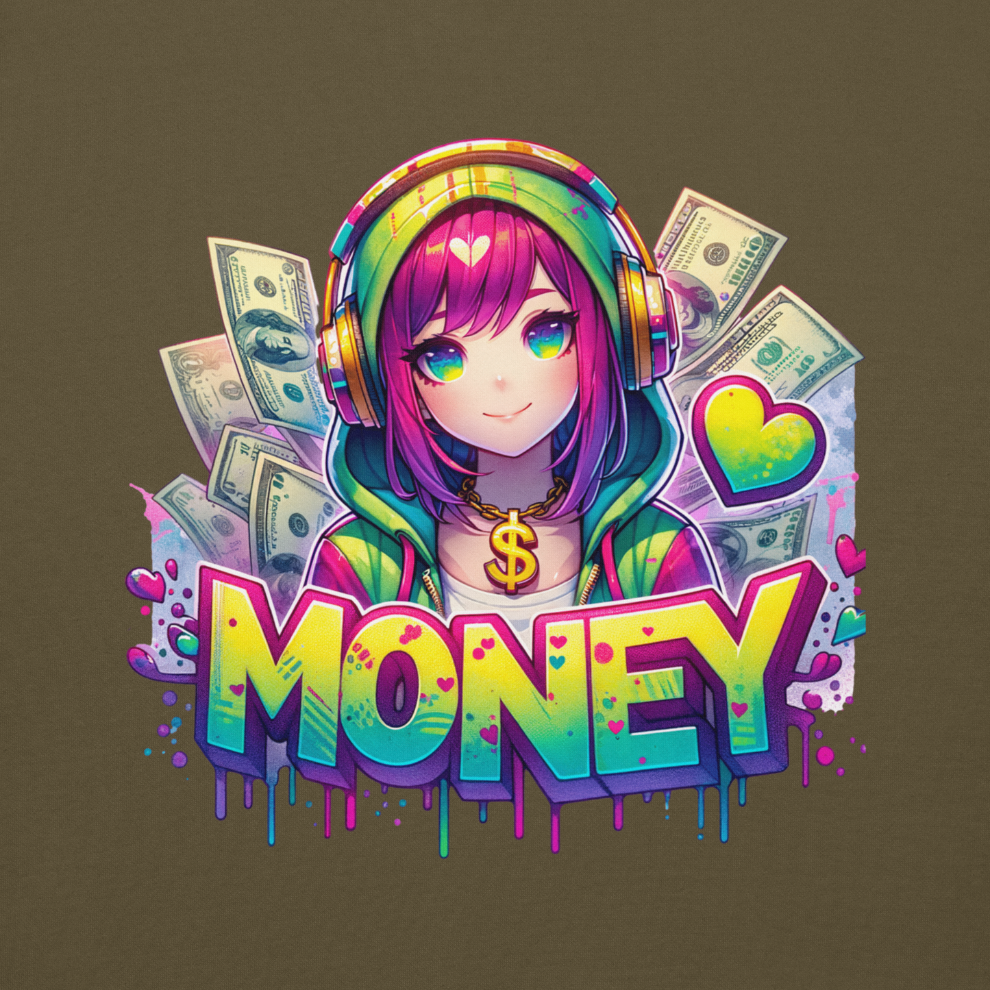 Hoodie - Graffiti Street Art Anime Girls - Money