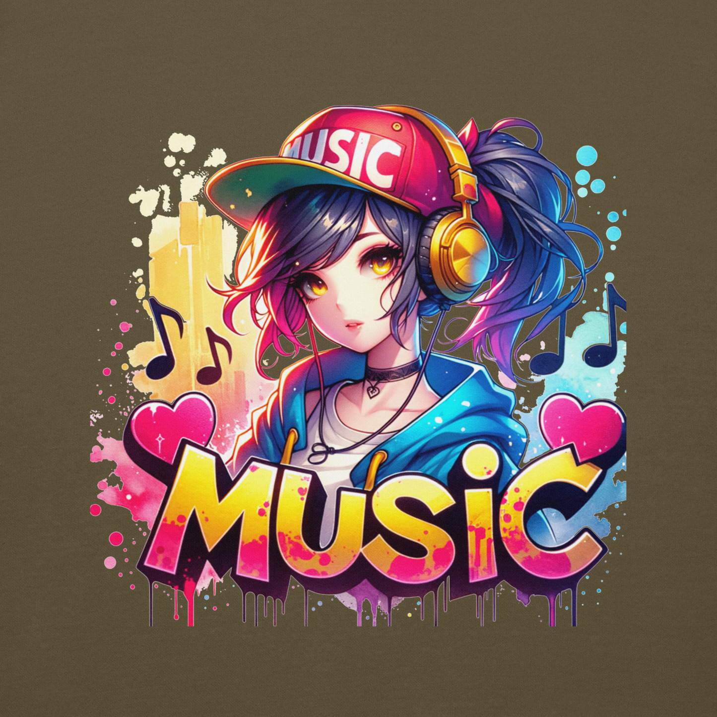 Hoodie - Graffiti Street Art Anime Girls - Music