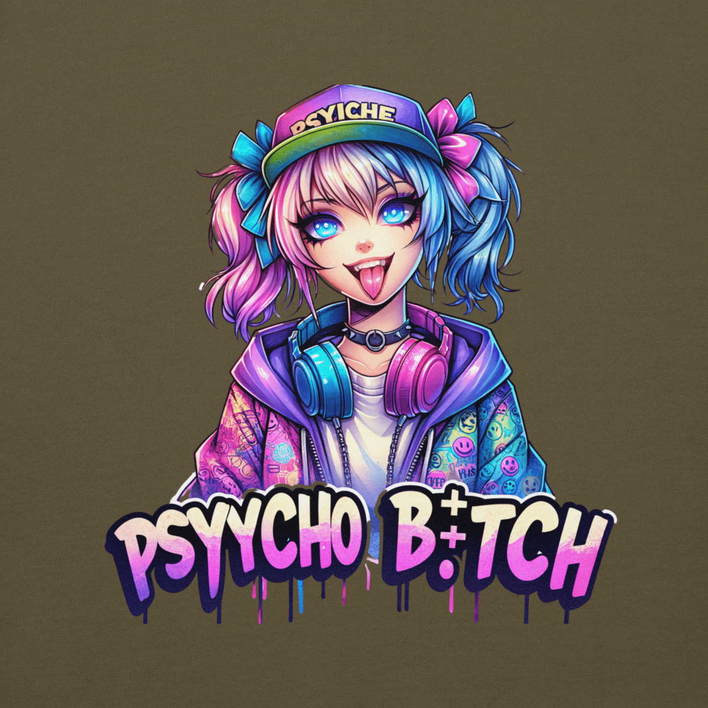 Hoodie - Graffiti Street Art Anime Girls - Psycho Bitch