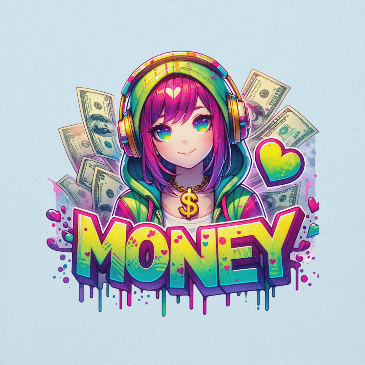 Hoodie - Graffiti Street Art Anime Girls - Money