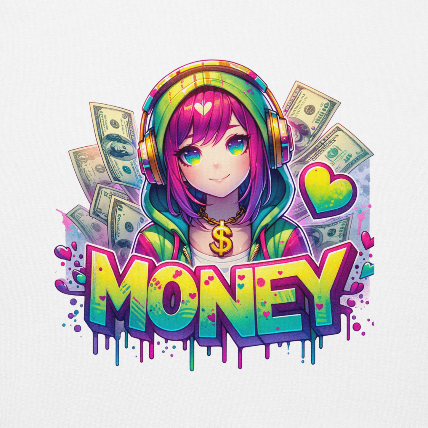 Hoodie - Graffiti Street Art Anime Girls - Money