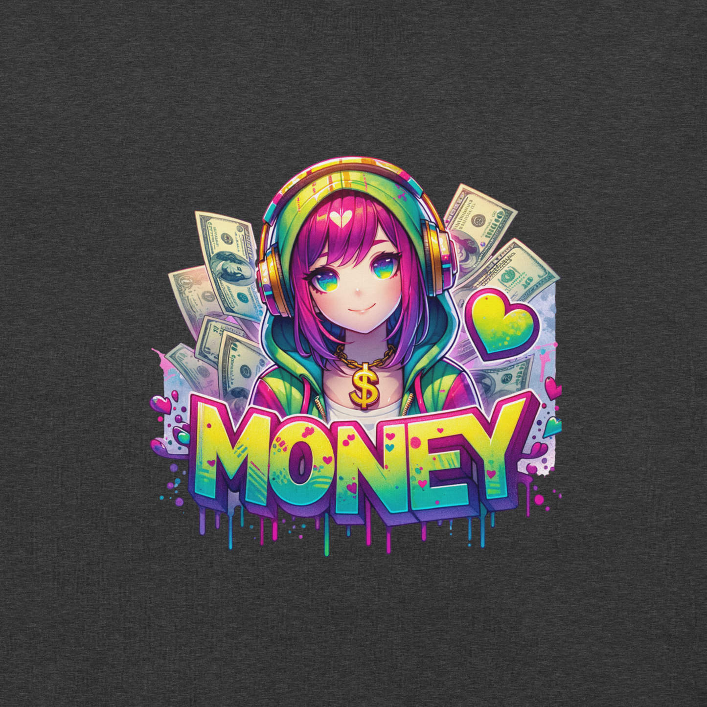 T-shirt - Graffiti Street Art Anime Girls - Money