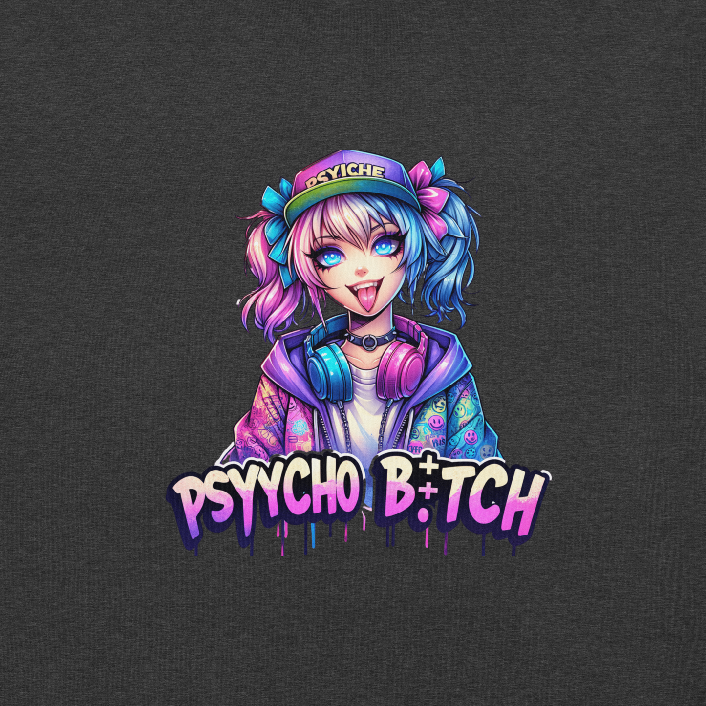 T-shirt - Graffiti Street Art Anime Girls - Psycho bitch