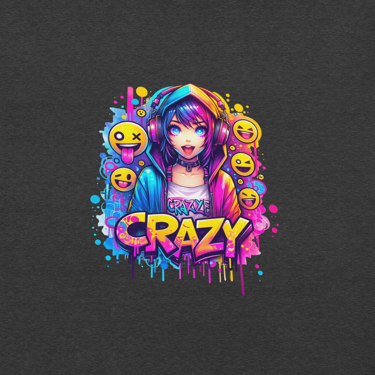 T-shirt - Graffiti Street Art Anime Girls - Crazy