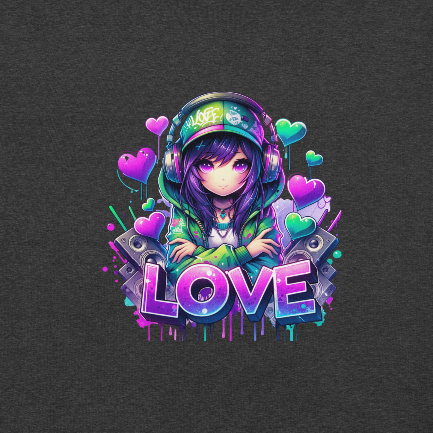 T-shirt - Graffiti Street Art Anime Girls - Love