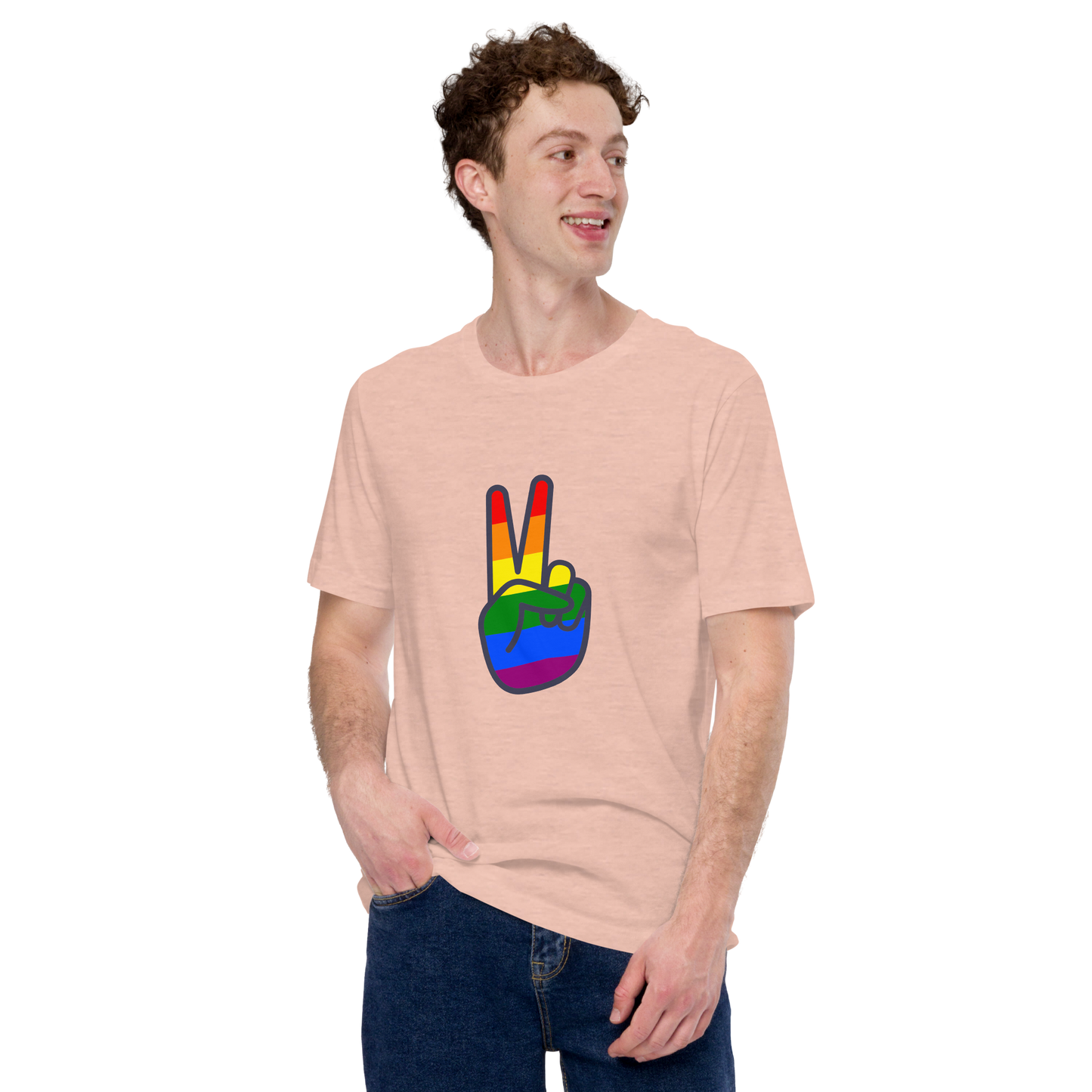 T-shirt - Love with Pride - Rainbow peace hand