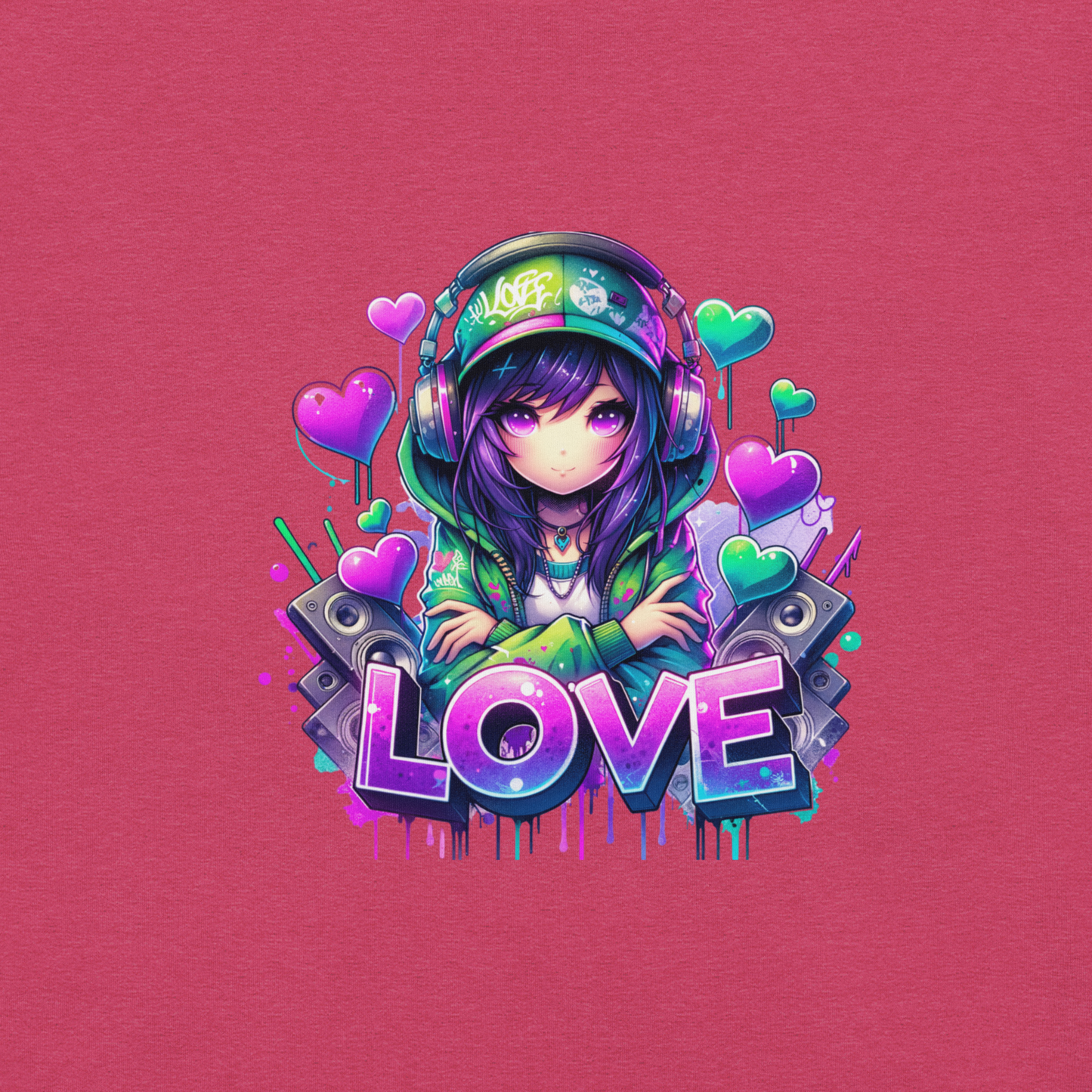 T-shirt - Graffiti Street Art Anime Girls - Love