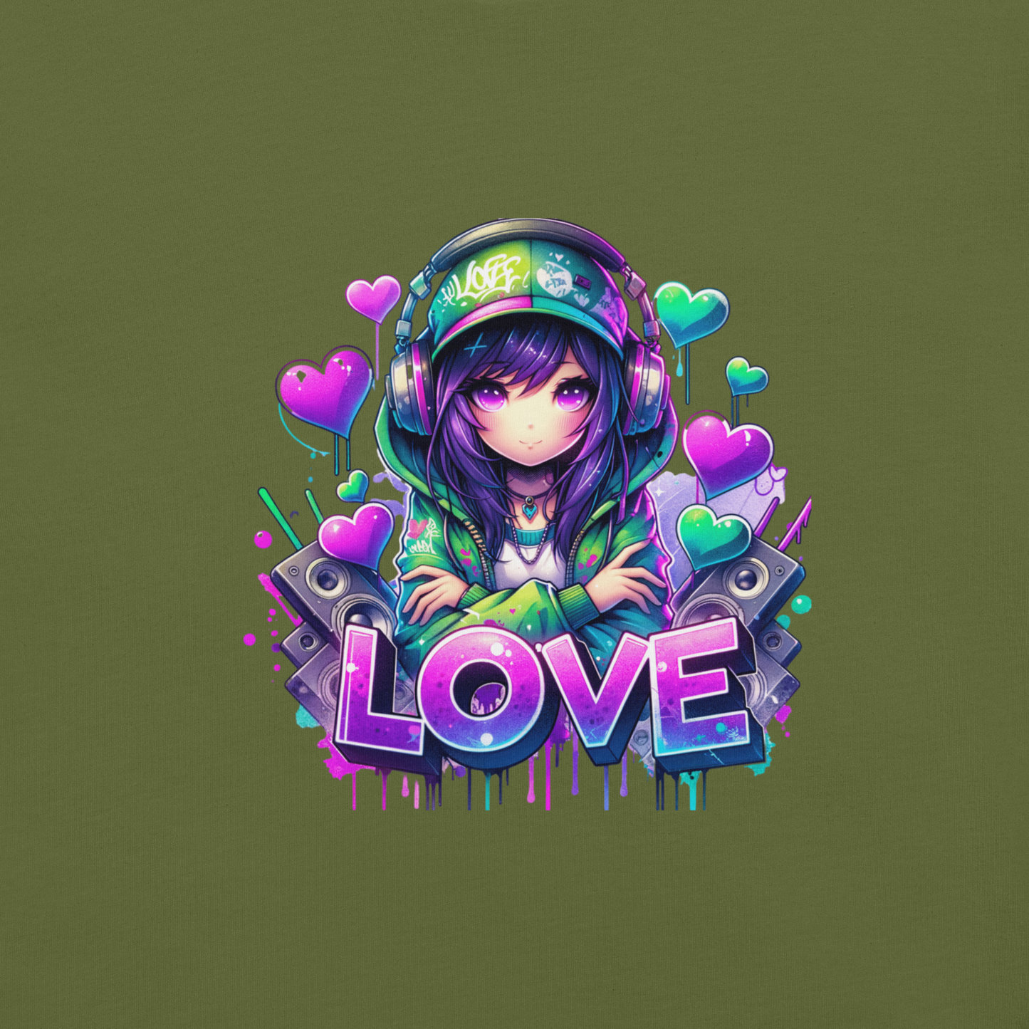 T-shirt - Graffiti Street Art Anime Girls - Love