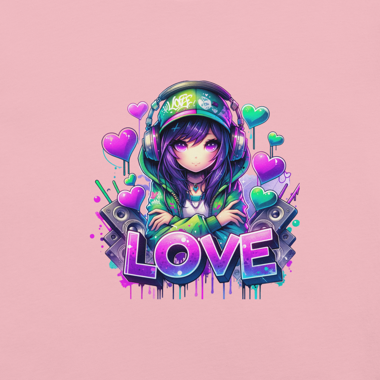 T-shirt - Graffiti Street Art Anime Girls - Love