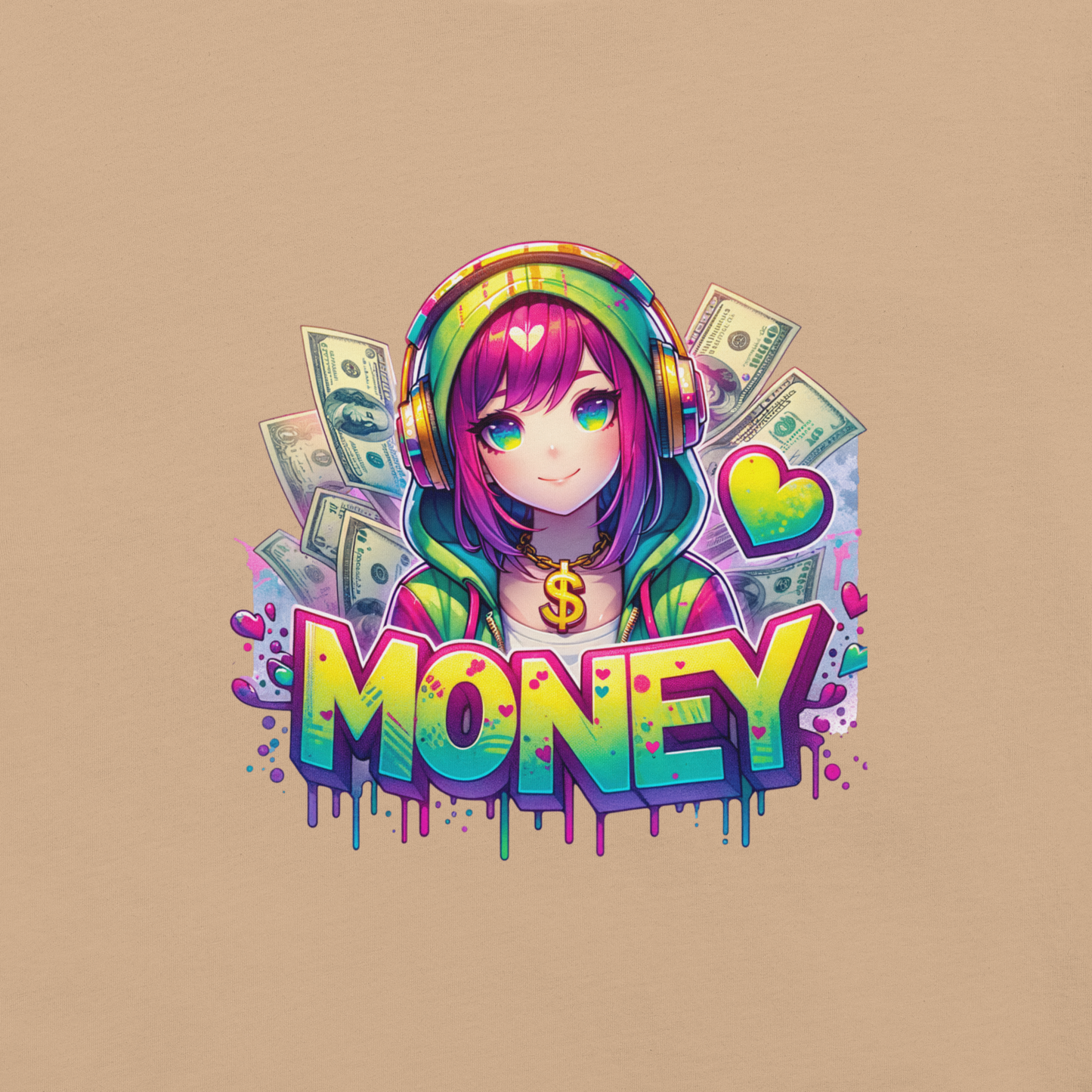 T-shirt - Graffiti Street Art Anime Girls - Money