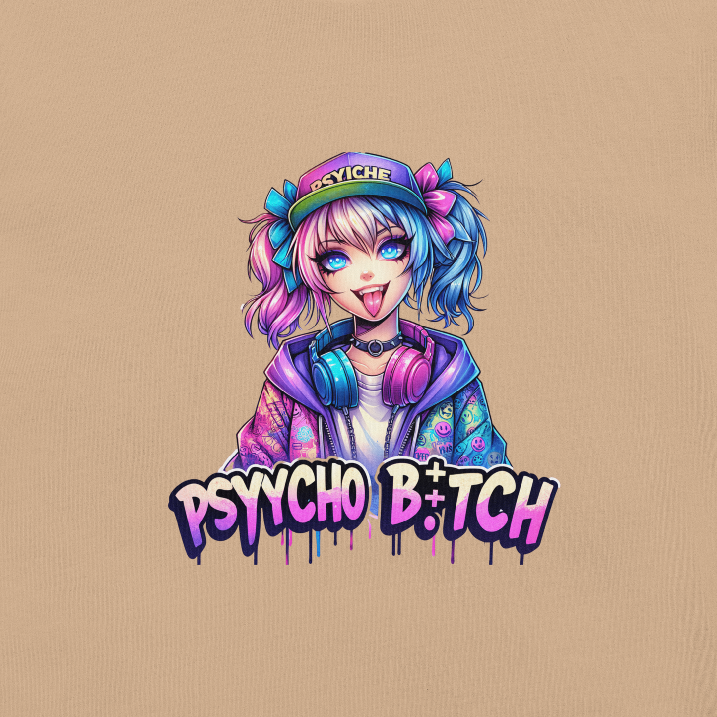 T-shirt - Graffiti Street Art Anime Girls - Psycho bitch