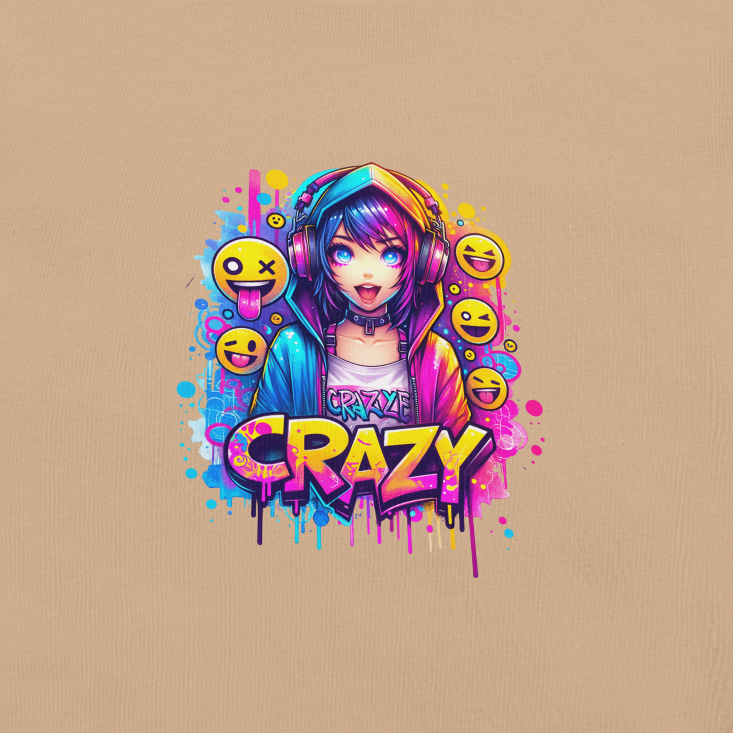 T-shirt - Graffiti Street Art Anime Girls - Crazy