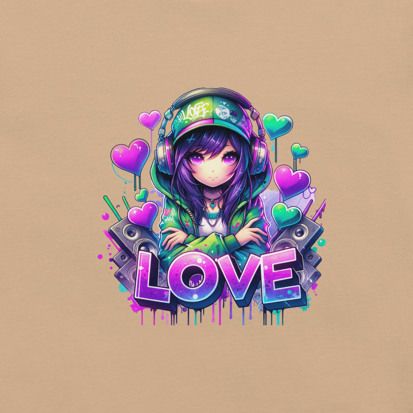 T-shirt - Graffiti Street Art Anime Girls - Love