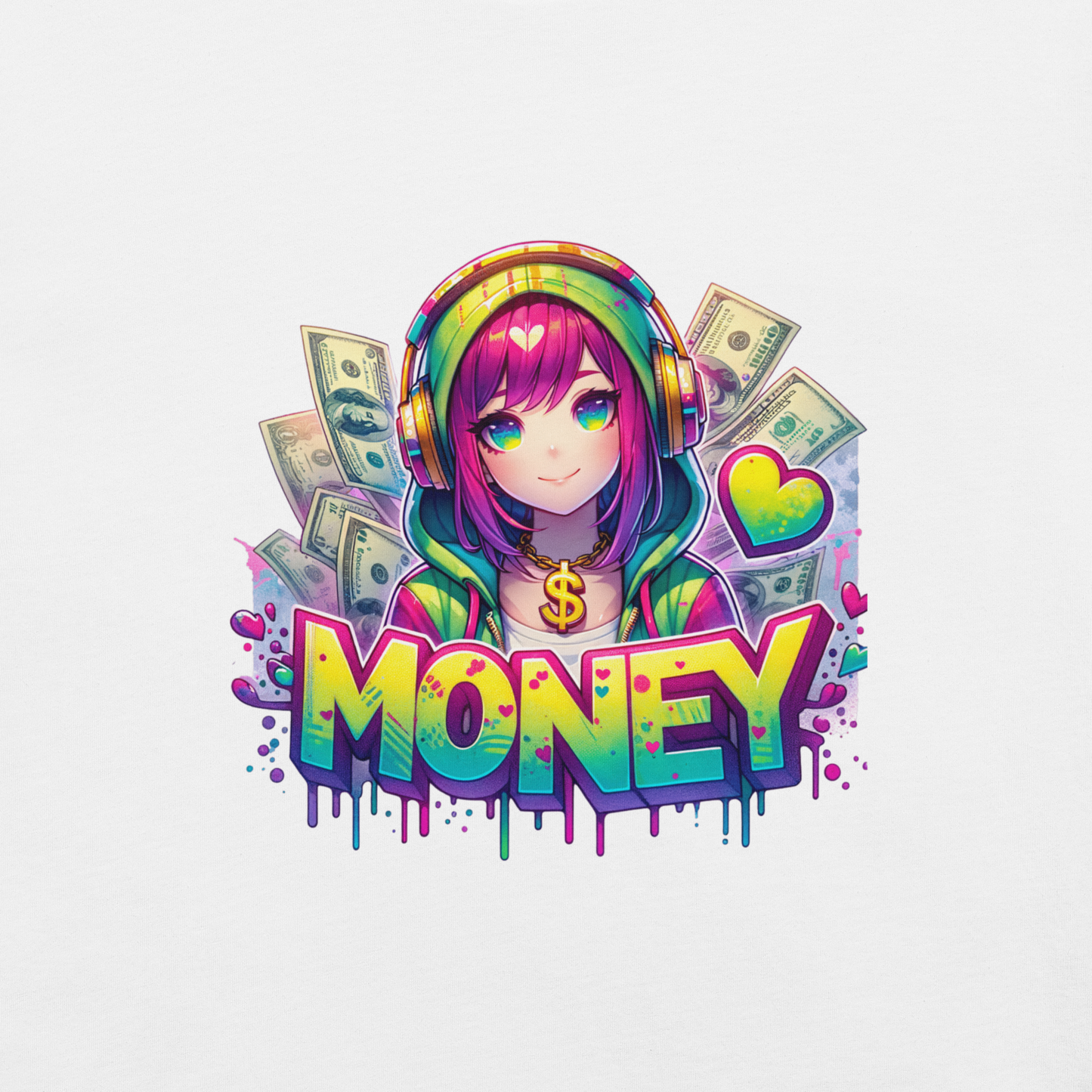 T-shirt - Graffiti Street Art Anime Girls - Money