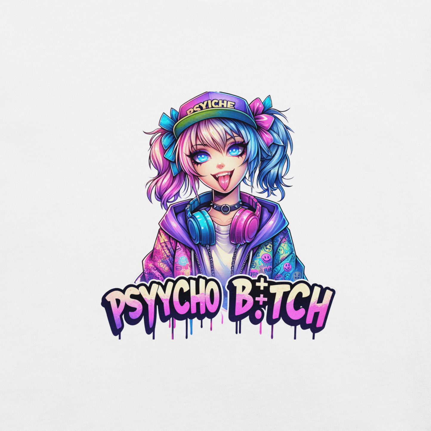 T-shirt - Graffiti Street Art Anime Girls - Psycho bitch