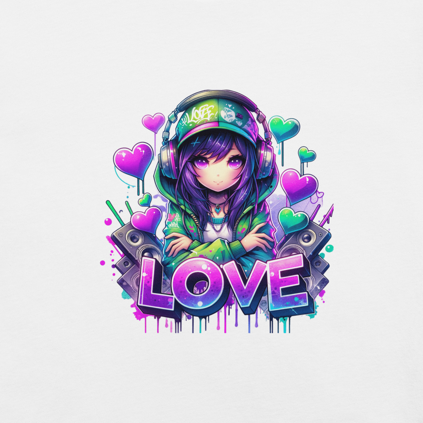 T-shirt - Graffiti Street Art Anime Girls - Love