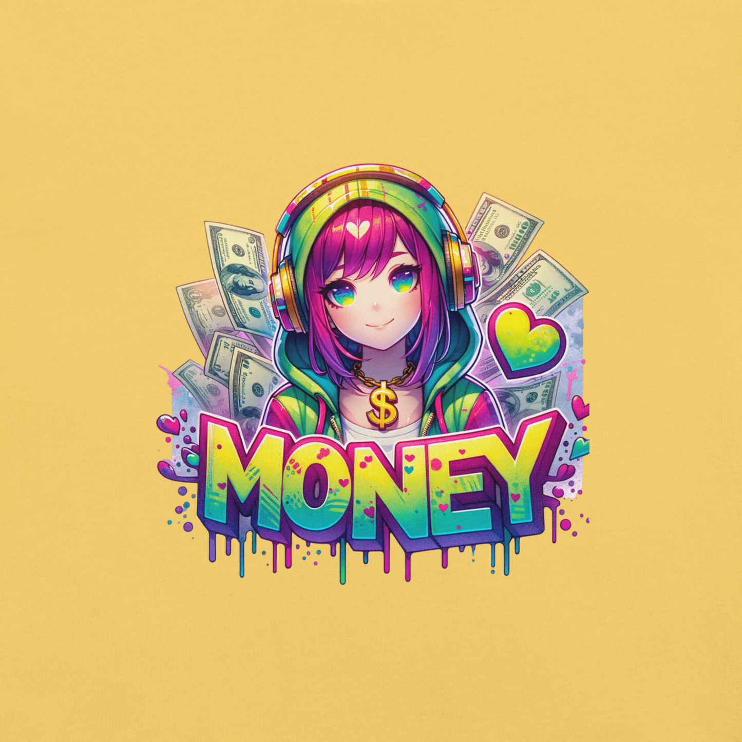 T-shirt - Graffiti Street Art Anime Girls - Money