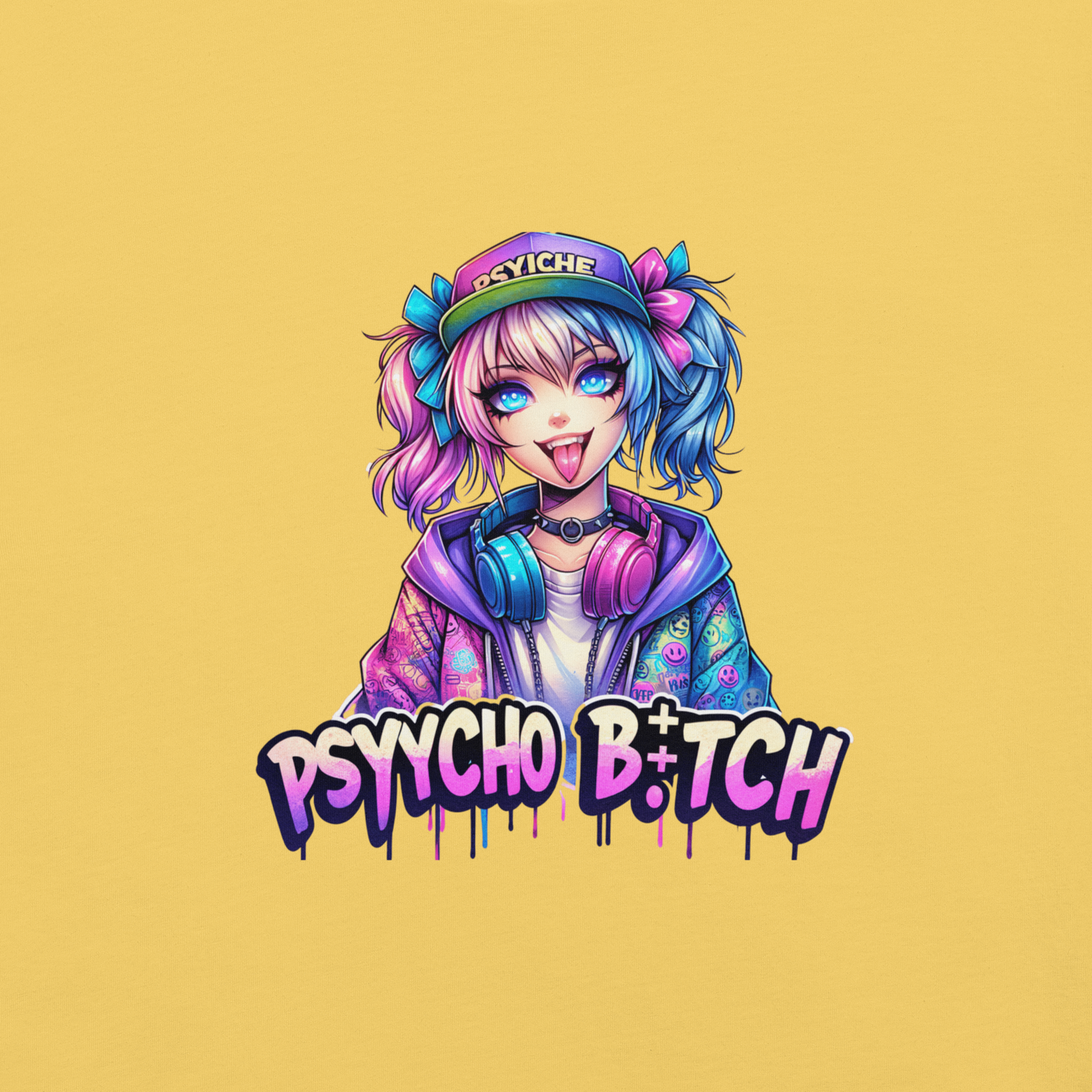 T-shirt - Graffiti Street Art Anime Girls - Psycho bitch