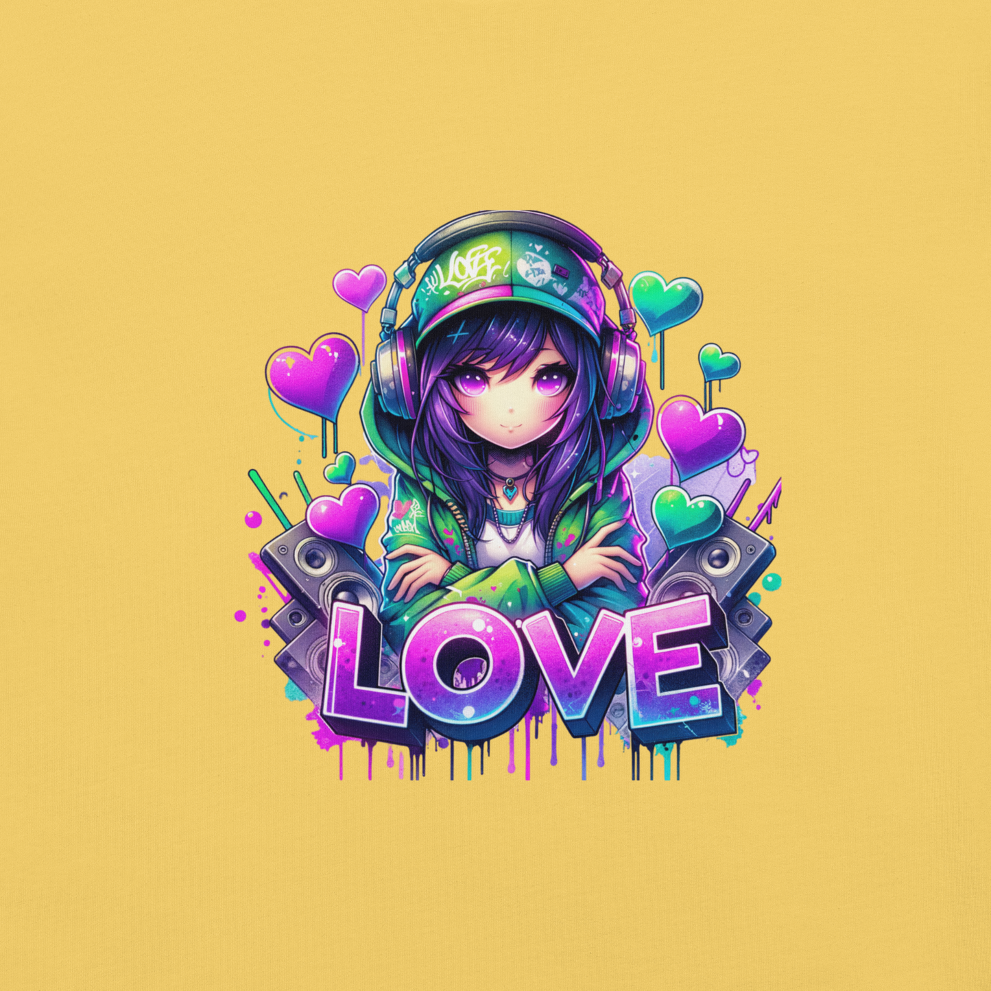 T-shirt - Graffiti Street Art Anime Girls - Love