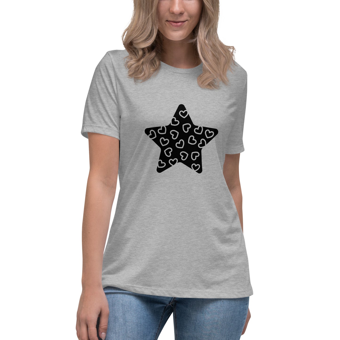 Women's Relaxed T-shirt - Twinkle stars - Star with small hearts