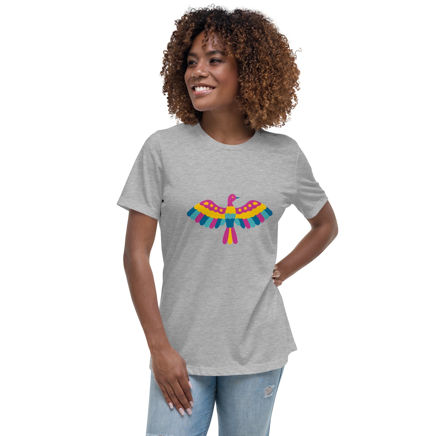 Women's Relaxed T-shirt - Touch of Mexico - Mexican folk otomi style bird