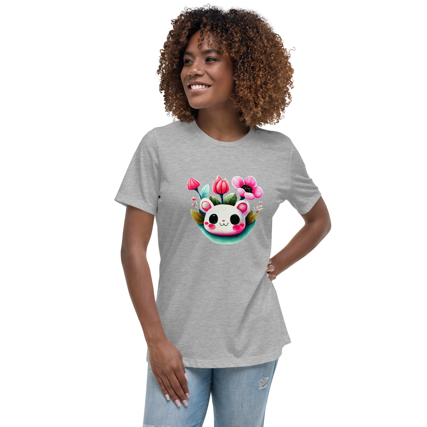 Women's Relaxed T-Shirt - White and pink Kawaii