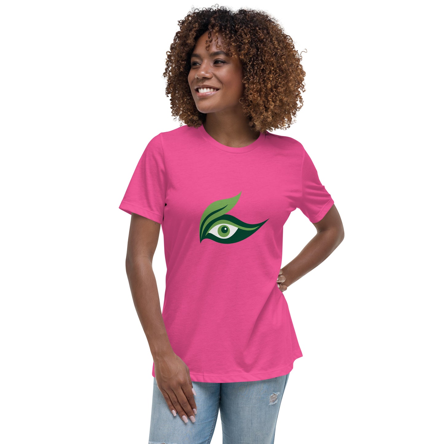 Women's Relaxed T-shirt - Colorful eyes - Green leaf eye