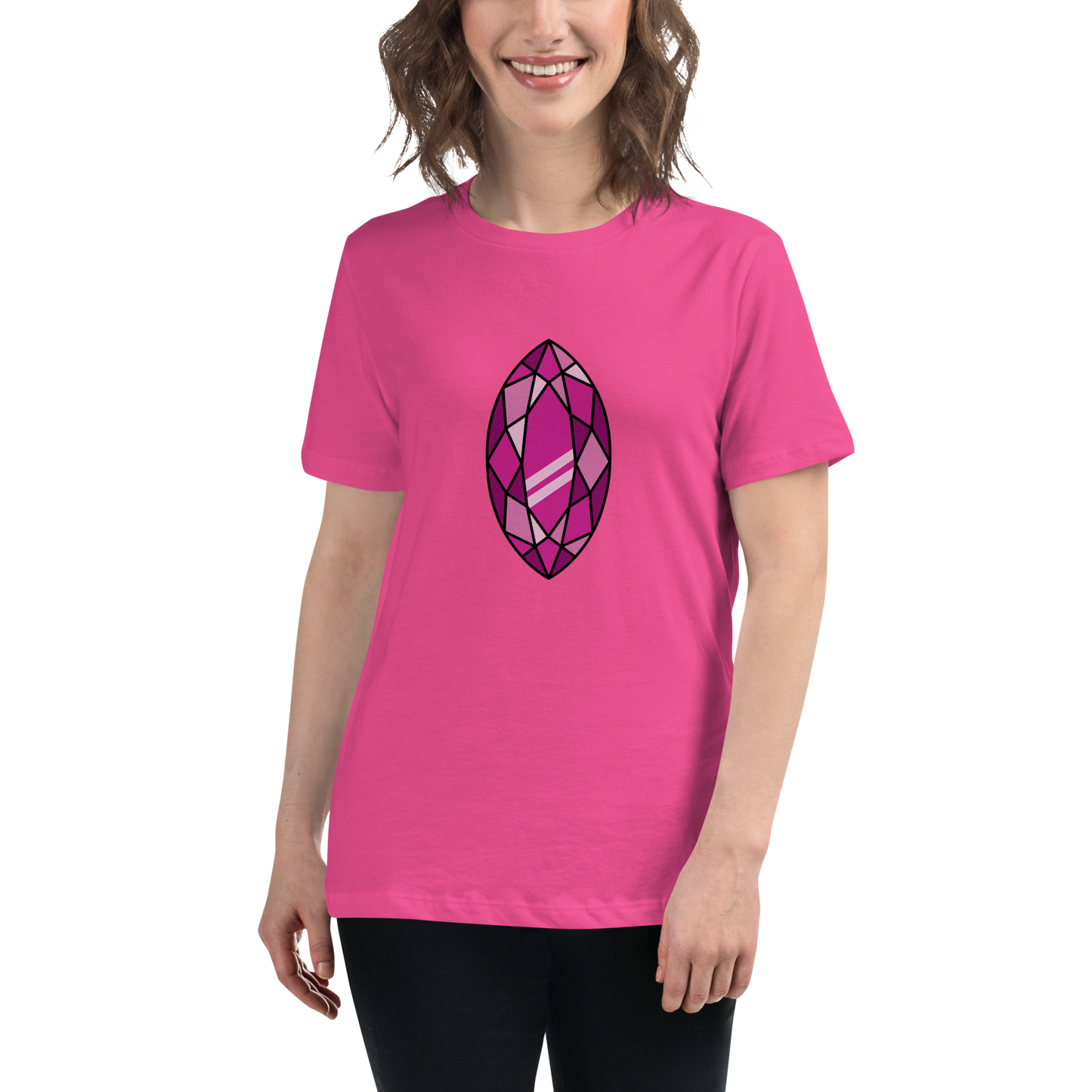 Women's Relaxed T-shirt - Diamonds & stones - Tear shaped gem pink