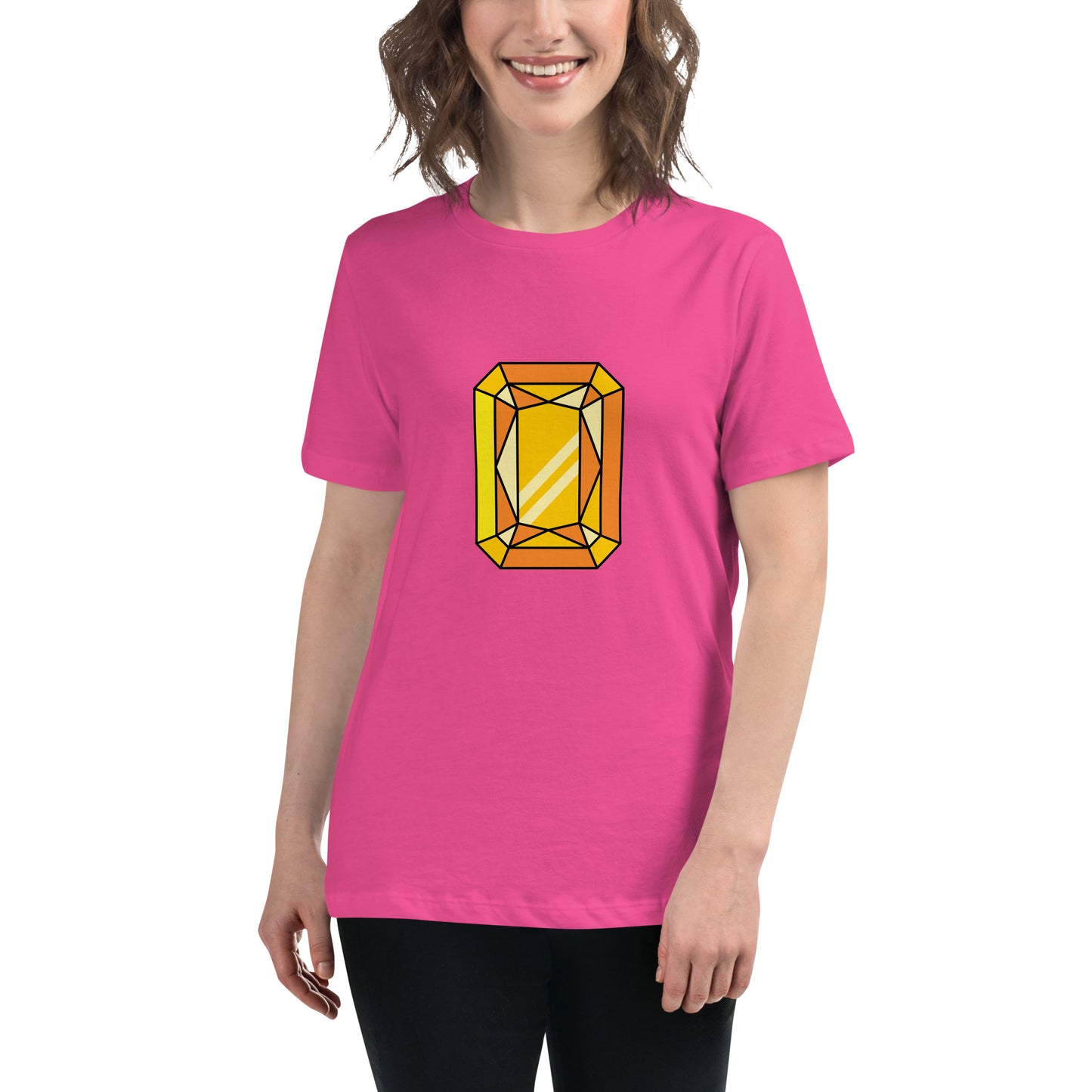 Women's Relaxed T-shirt - Diamonds & stones - Rectangular gem yellow