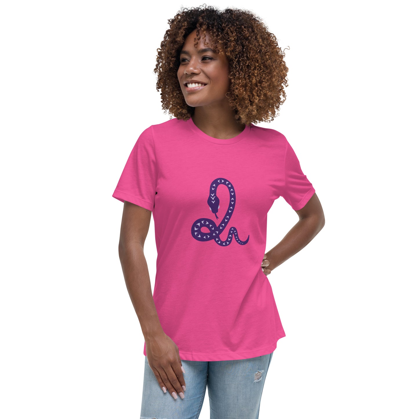 Women's Relaxed T-shirt - Snakes - Snake with eyes pattern