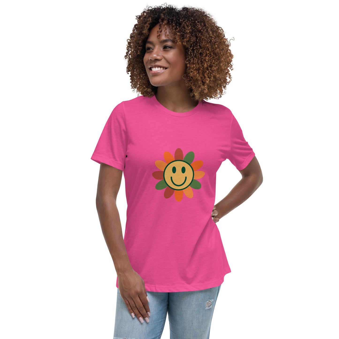 Women's Relaxed T-shirt - Back to the 60s - Smiley flower