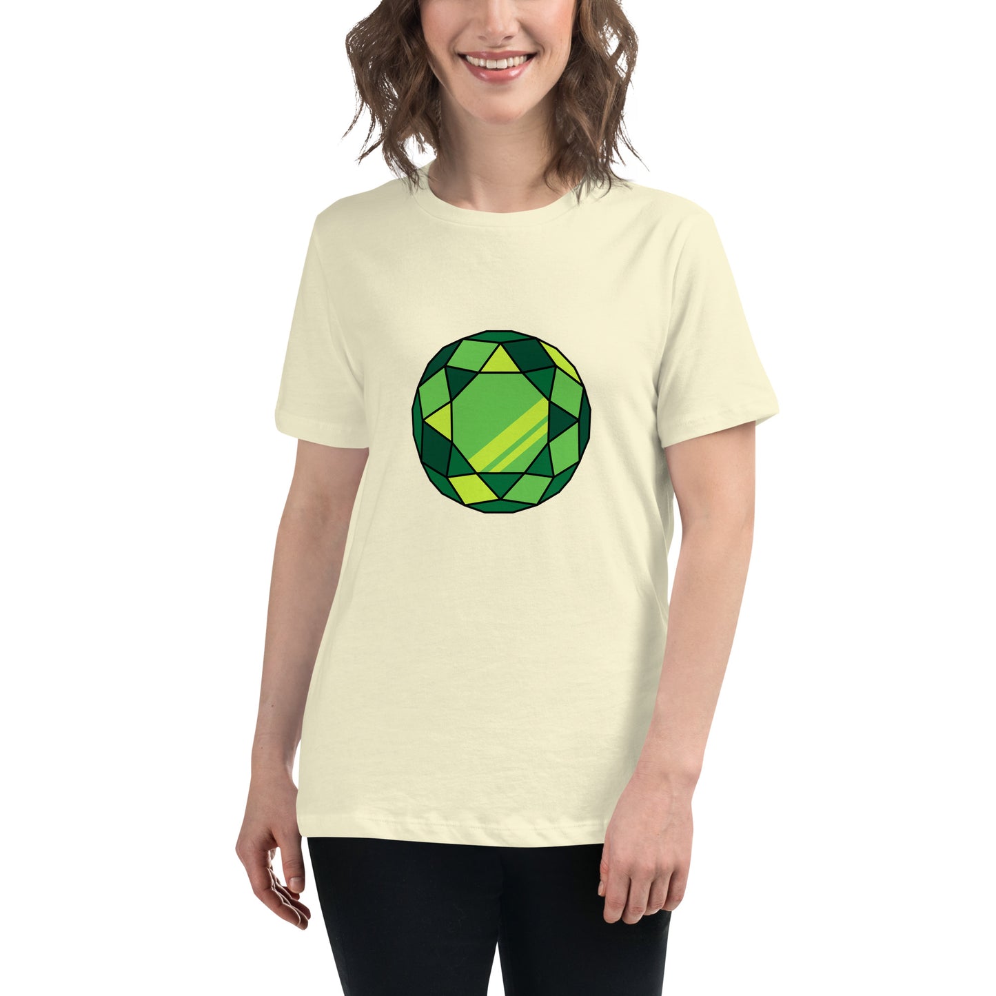 Women's Relaxed T-shirt - Diamonds & stones - Round gem green