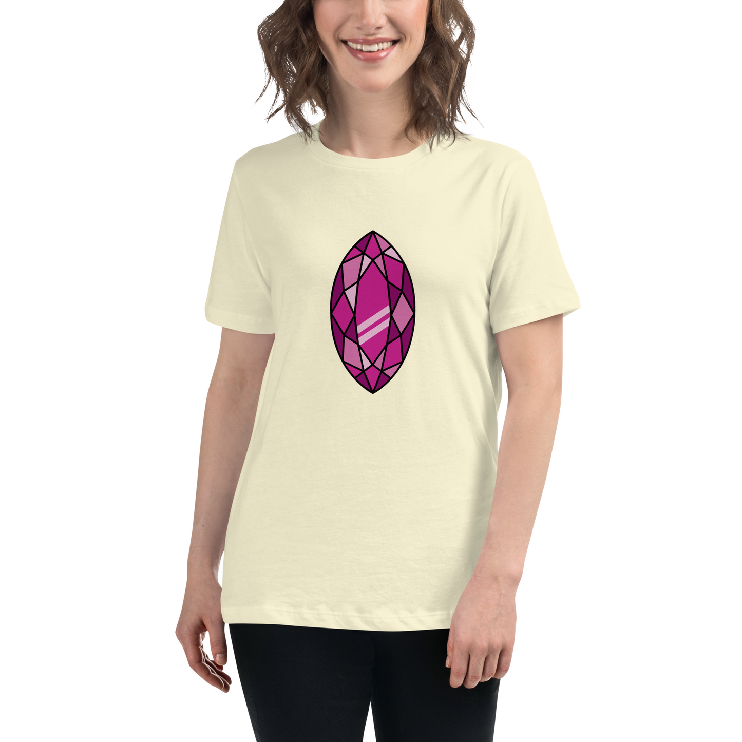 Women's Relaxed T-shirt - Diamonds & stones - Tear shaped gem pink