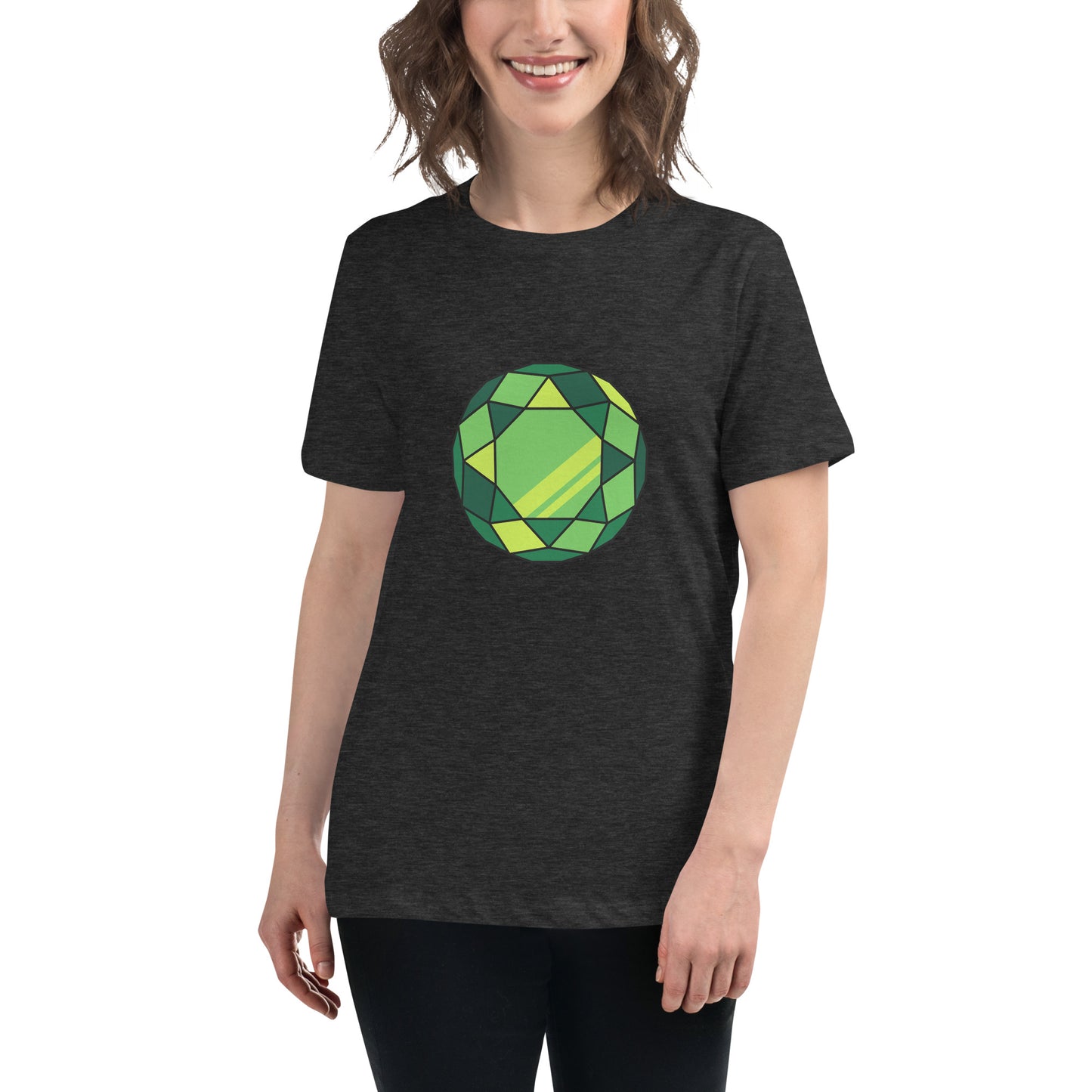 Women's Relaxed T-shirt - Diamonds & stones - Round gem green