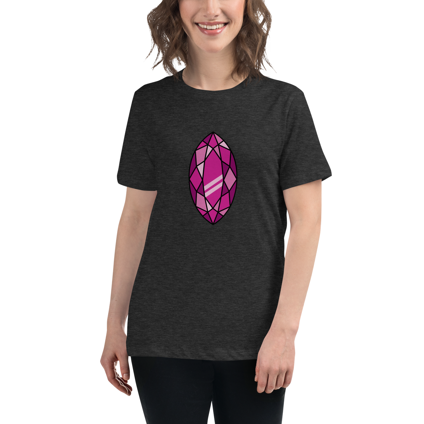 Women's Relaxed T-shirt - Diamonds & stones - Tear shaped gem pink