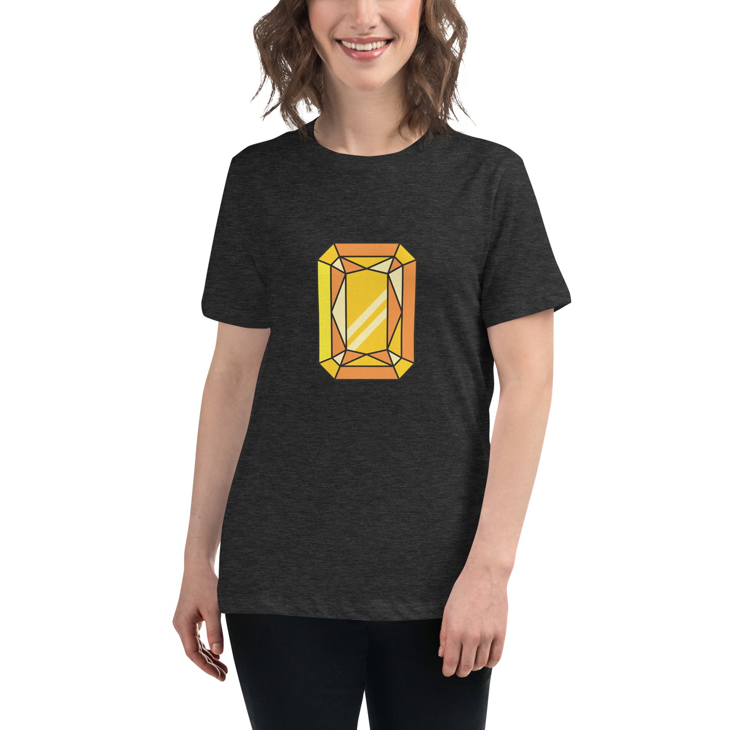 Women's Relaxed T-shirt - Diamonds & stones - Rectangular gem yellow