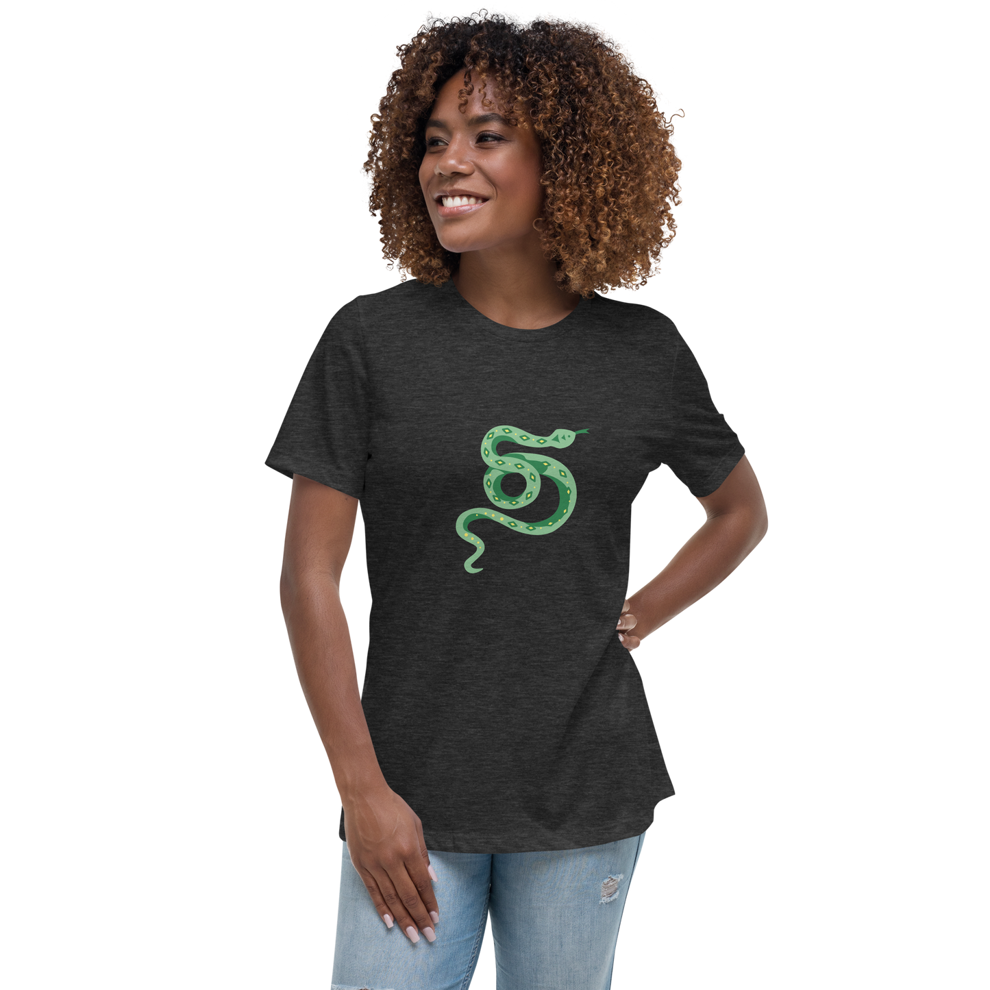 Women's Relaxed T-shirt - Snakes - Green and yellow snake