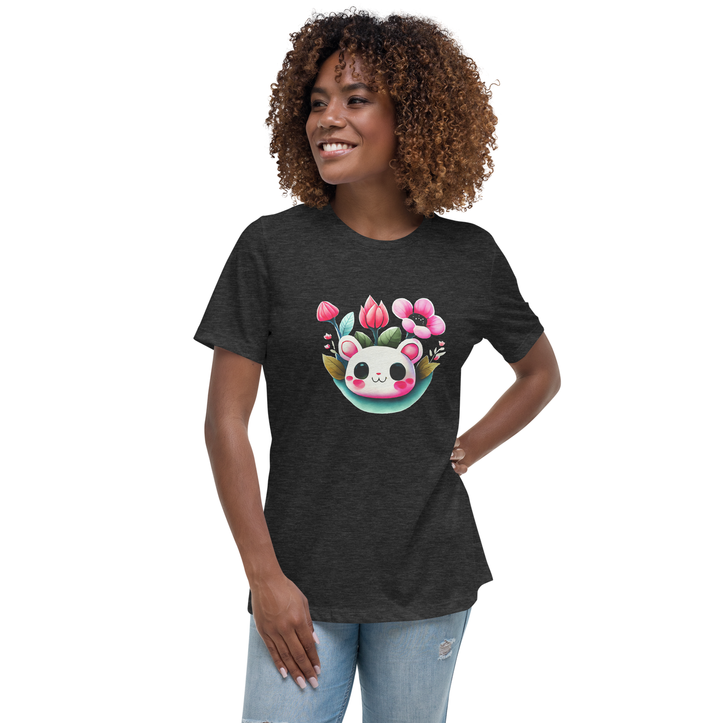 Women's Relaxed T-Shirt - White and pink Kawaii