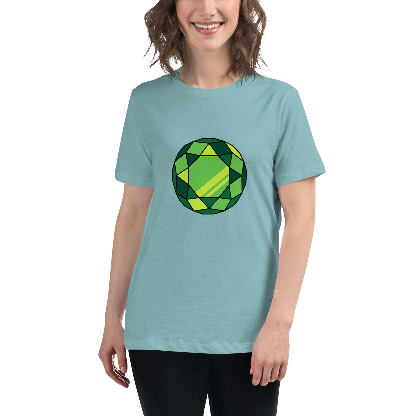 Women's Relaxed T-shirt - Diamonds & stones - Round gem green