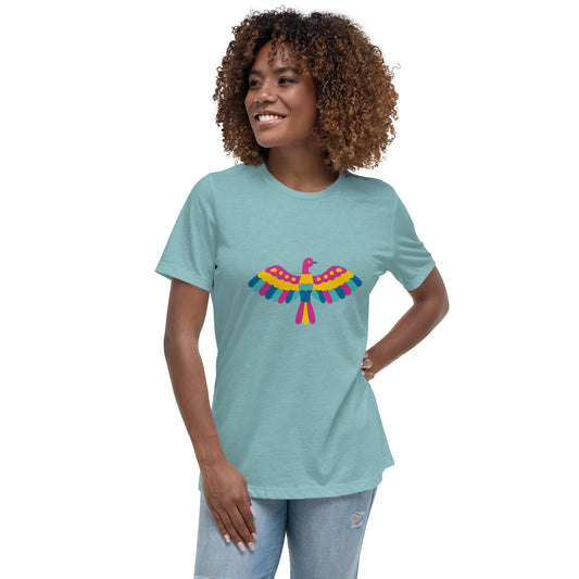 Women's Relaxed T-shirt - Touch of Mexico - Mexican folk otomi style bird