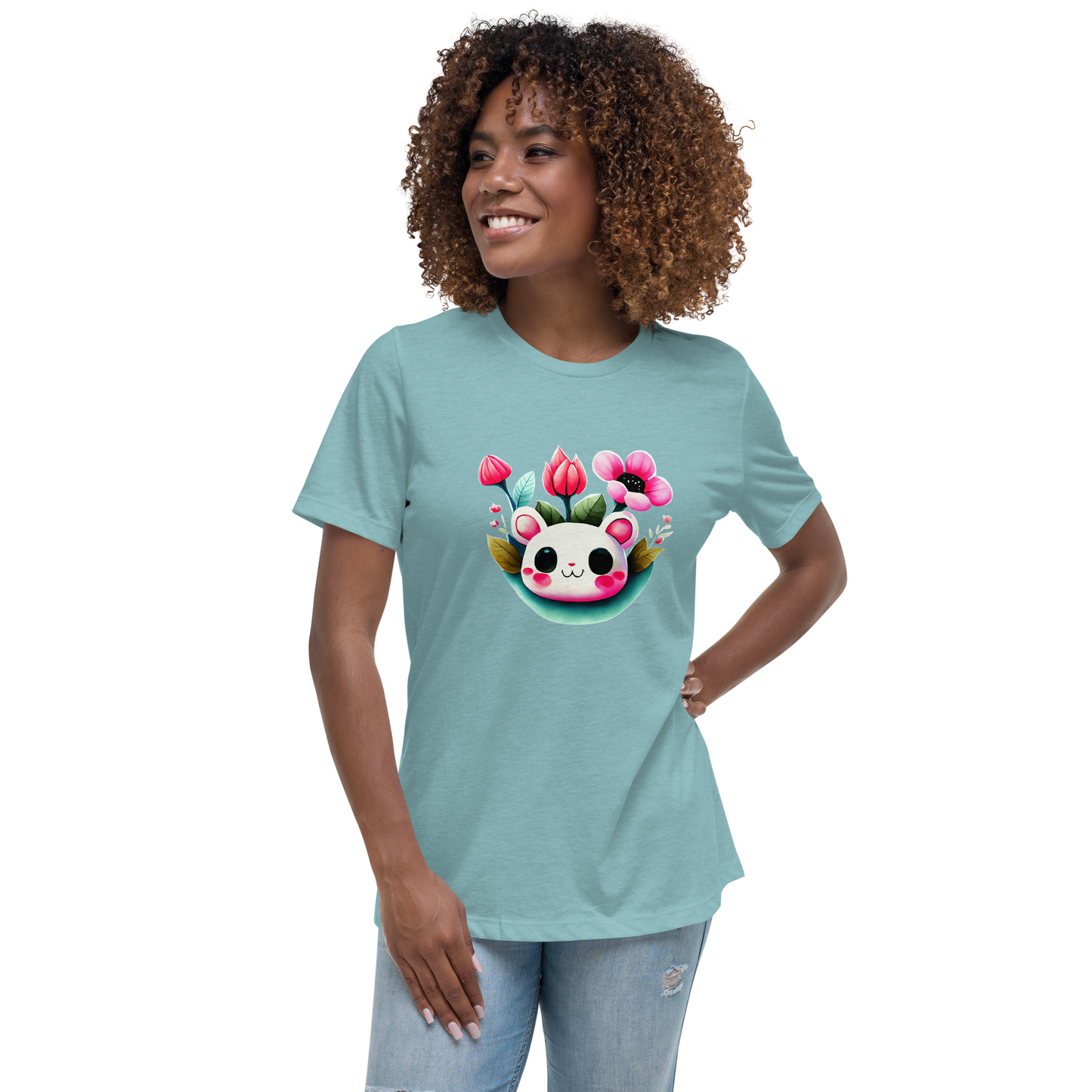 Women's Relaxed T-Shirt - White and pink Kawaii